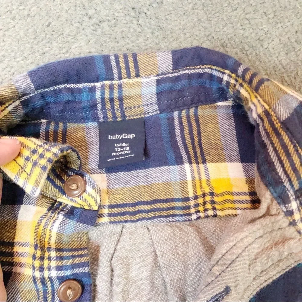 Baby Gap plaid shirt yellow blue and grey colors